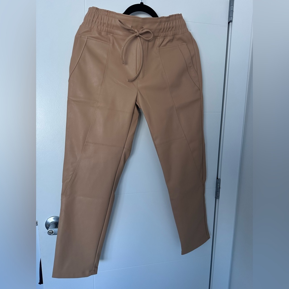 Melissa Nepton Faux Leather Pants | Tan | Size Small | Drawstring Waist - Picture 1 of 13